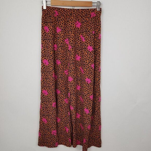 Elodie Nordstrom Cheetah Print Floral Double Slit Elastic Waist Midi Skirt sz S - Picture 2 of 6